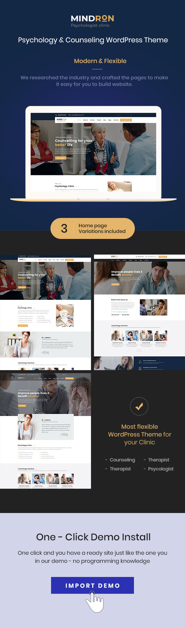 Mindron - Psychology & Counseling WordPress Theme - 1